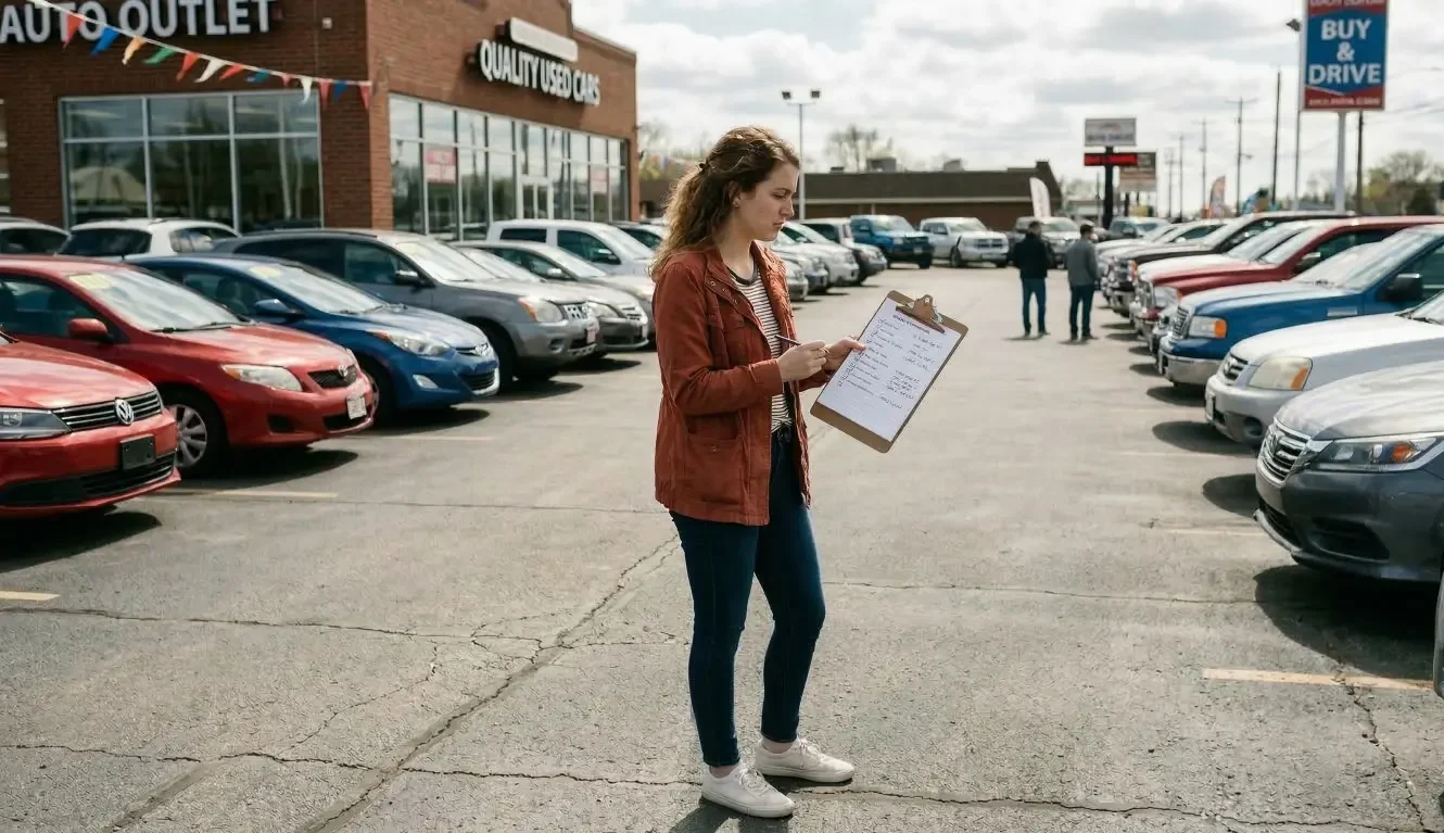 A first time car buyer dealership checklist: paperwork to bring, questions to ask, test drive steps, and red flags that should pause the deal.